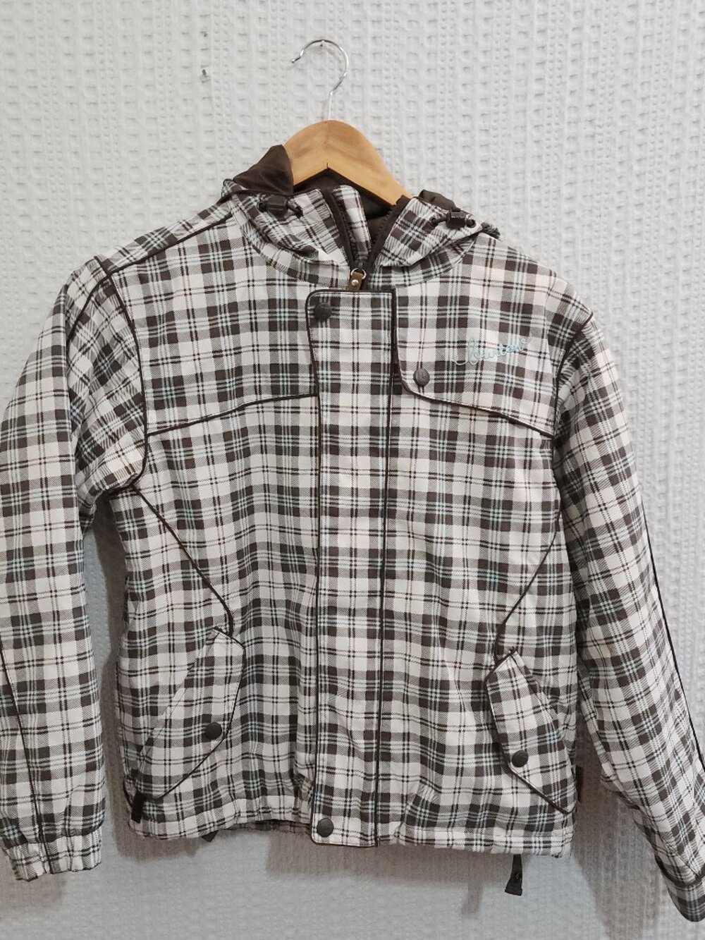 BURTON Cream Brown Plaid snowboard Snow Jacket Youth Size Large Waterproof